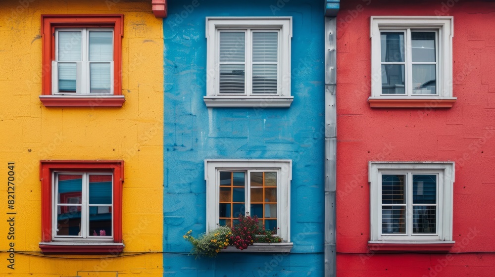 details of the facades of the houses, showing the bright colors and unique architectural details generative ai details of the facades of the houses, showing the bright colors and unique architectural details generative ai