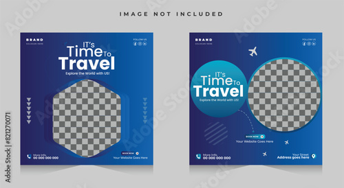 Tour and travel social media post banner design template