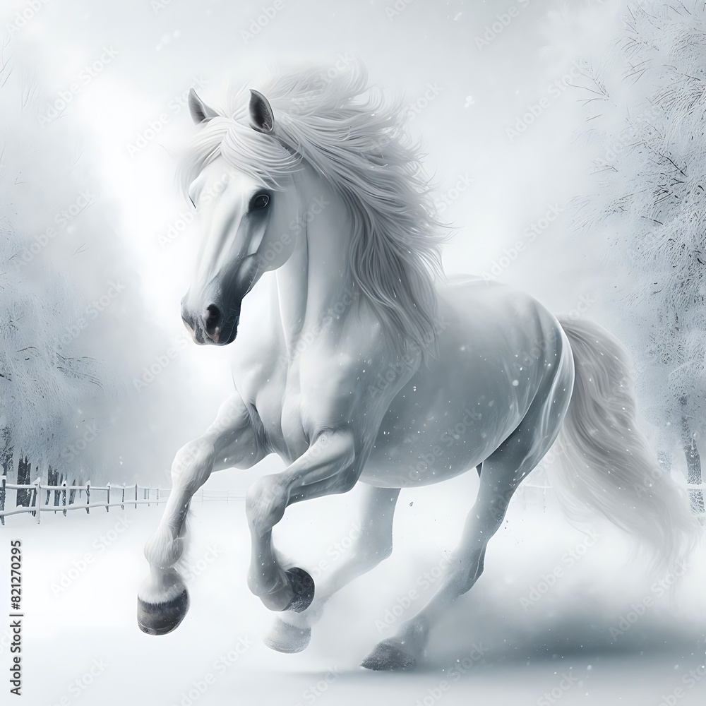Naklejka premium White horse on white background 