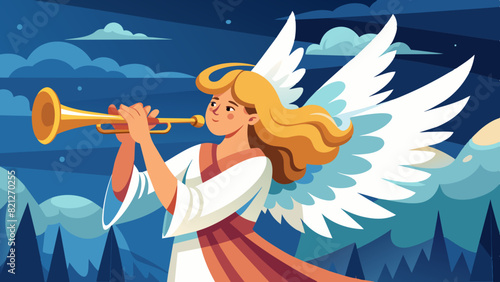 An angel blowing a trumpet, symbolizing the announcement of Christ's return, Vector graphics element silhouette illustration