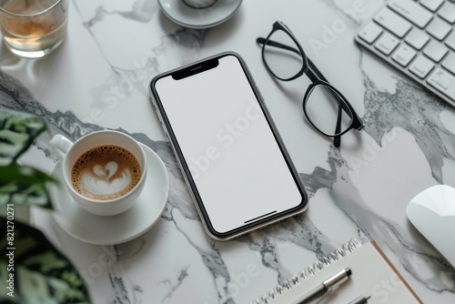 Cell Phone on Desk Next to Keyboard