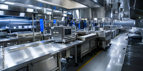 Modern Professional kitchen interior Commercial Kitchen with Stainless Steel Equipment and Spacious Layout