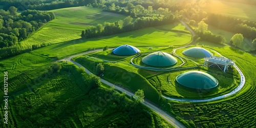 Detailed view of biogas plant powered by organic waste anaerobic digestion. Concept Biogas Plant, Organic Waste, Anaerobic Digestion, Renewable Energy, Sustainable Technology photo
