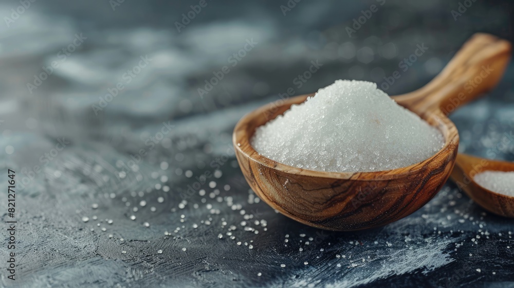 white sugar in a wooden bowl with space for text white sugar in a wooden bowl with space for text