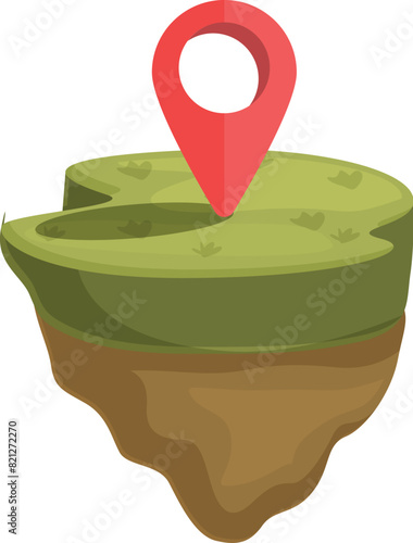 Illustration of a whimsical floating island with a location pin, perfect for design concepts