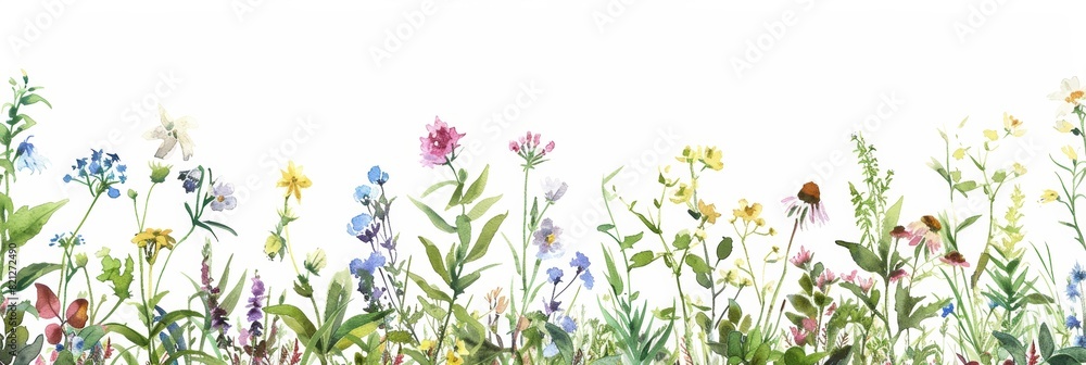 Watercolor Floral Seamless Border for Hand-painted Frame Designs Generative AI