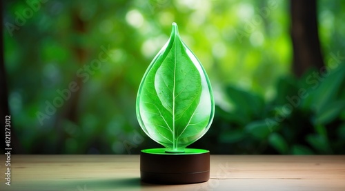 Green eco lamp technology with leaf  the lamp is glowing and shining  environtment protection