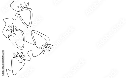 Strawberries isolated on white background. Continuous line drawing art. Vector graphic element for products that include strawberry as yogurt, smoothie, jam.