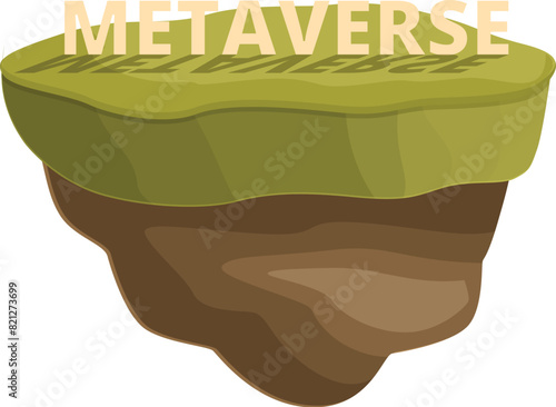 Stylized floating island with the word 'metaverse' on top, in digital art style