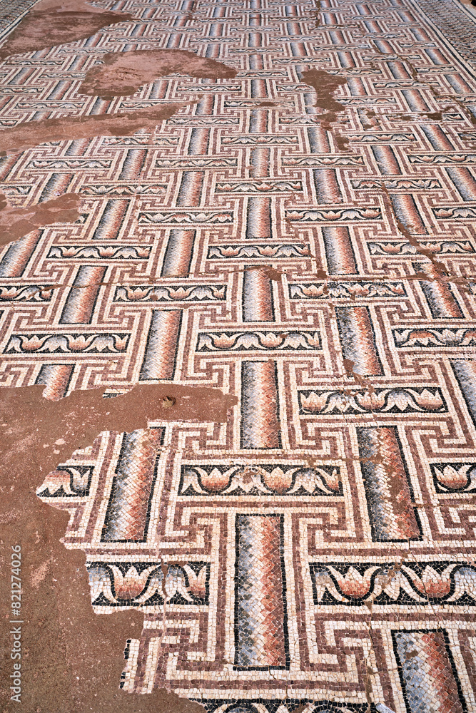 geometric pattern of floor mosaic of an ancient house in Paphos town