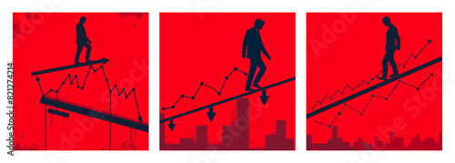 Balancing businessman cartoon vector concepts. Male boss entrepreneur suit tightrope walker bearded character, investment volatility precision neatness management illustration