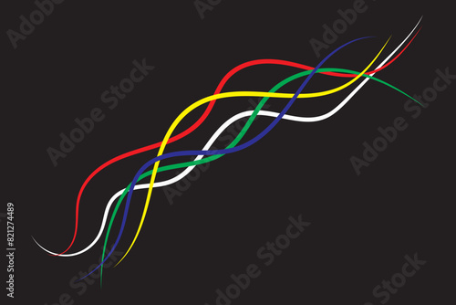 Abstract colorful wave background with Olympics ring colors. Abstract multicolored lines background. Waves, texture, confetti, Vector illustration.