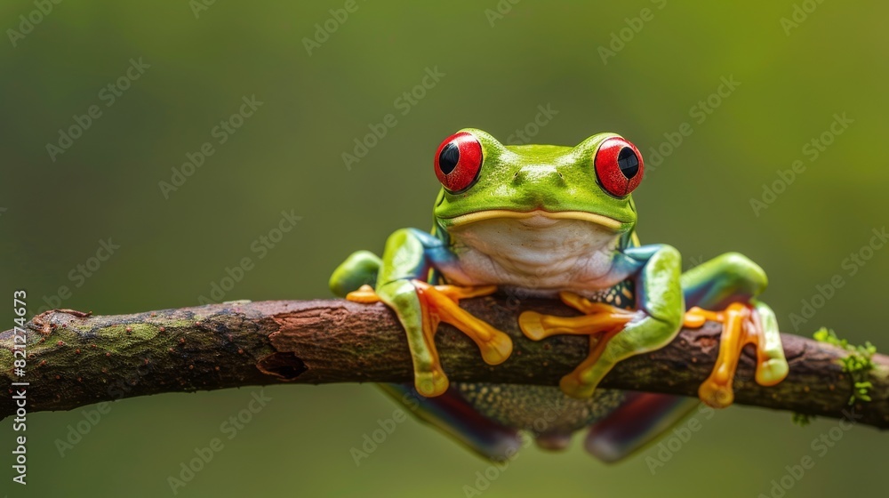 Fototapeta premium Red-Eyed Frog Sitting on Branch