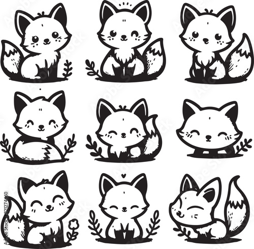 cute fox bundle vector