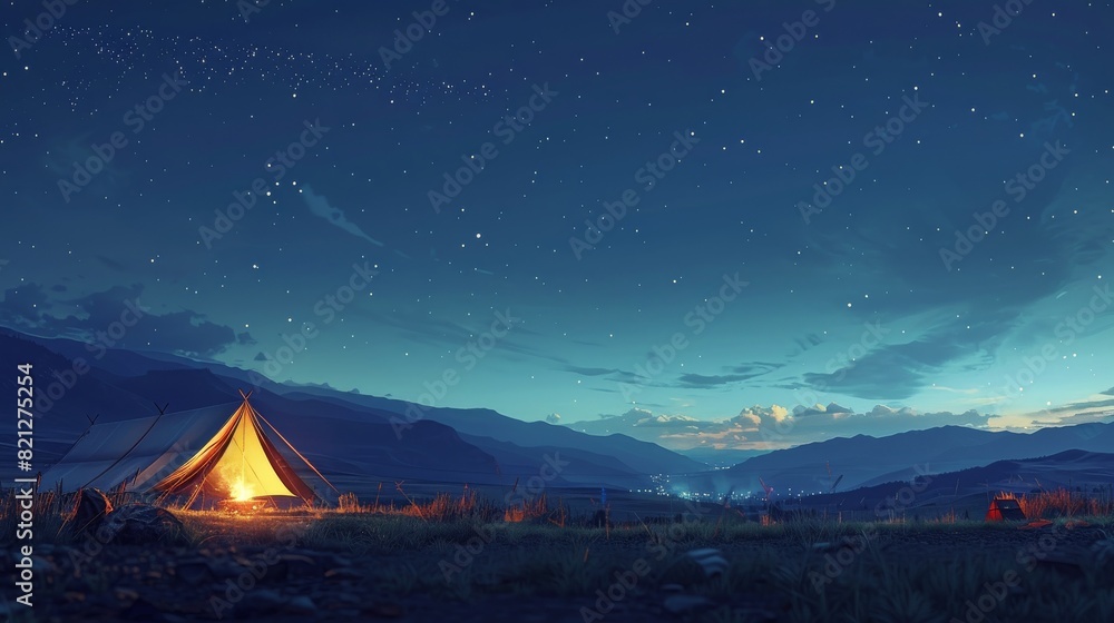Night Scene With Tent and Stars Night Scene With Tent and Stars