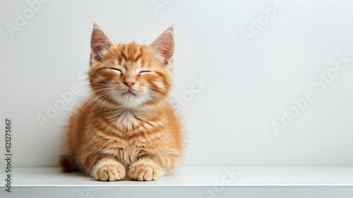 Small Orange Kitten Sitting on Top of White Shelf