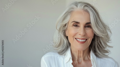 Woman With Grey Hair and White Shirt
