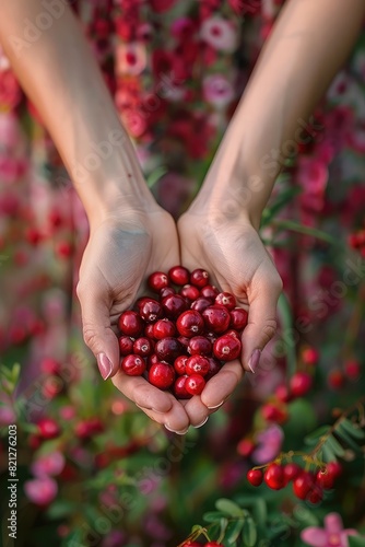 Harvest in the hands of a woman in the garden. Selective focus. © Erik