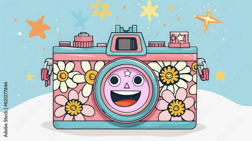 Obraz premium cartoon children camera with happy emoji 