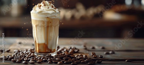 Cup of Coffee With Whipped Cream and Coffee Beans