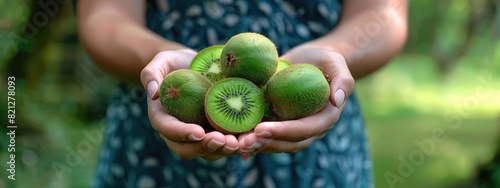 Durian harvest in the hands of a woman. Selective focus.