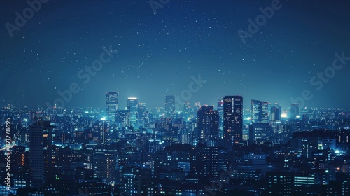City Skyline Illuminated Over Water