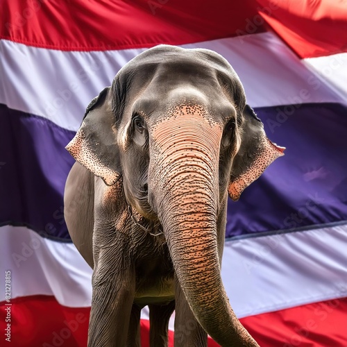 Elephant Standing in Front of Flag