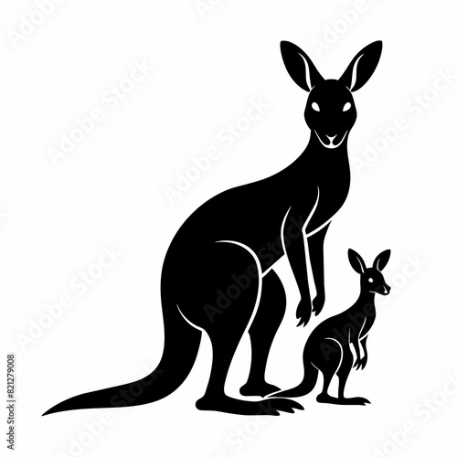 The silhouette of a Kangaroo and baby Kangaroo