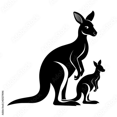 The silhouette of a Kangaroo and baby Kangaroo