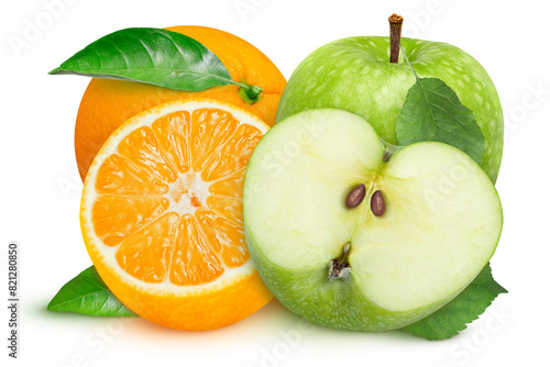 Oranges and apples on an isolated white background.