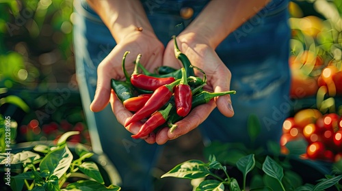 Harvest in the hands of a woman in the garden. Selective focus.