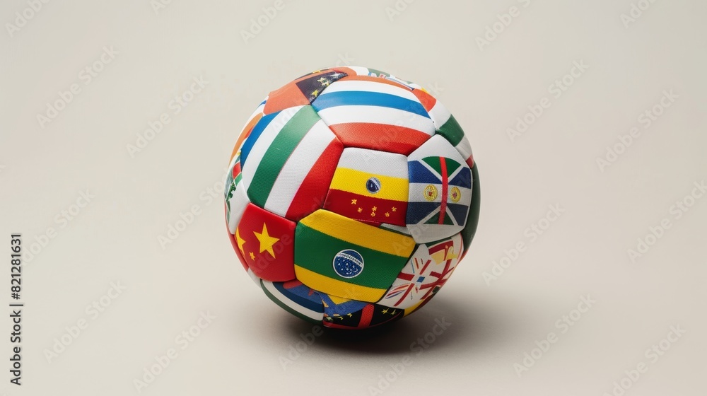 Obraz premium International Soccer Ball with National Flags Design on White Background | Symbolizing Unity and Global Sportsmanship
