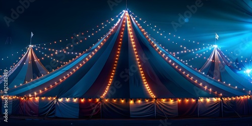 Nighttime circus tent with colorful lights creating a festive and lively atmosphere. Concept Nighttime Photography, Circus Atmosphere, Colorful Lights, Festive Mood, Vibrant Ambiance © Ян Заболотний