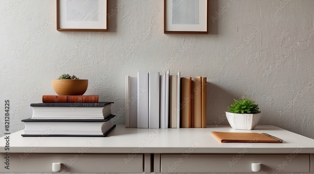 custom made wallpaper toronto digitalWorkspace - office table, empty desk with books and supplies against the white wal