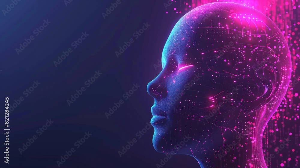 abstract digital human head illustration technology tech, virtual design, background ai abstract digital human head