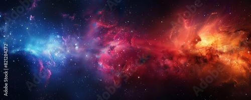 Stunning cosmic nebula with vibrant colors of blue and red  illustrating the beauty and mystery of the universe.