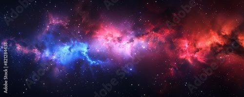 Stunning view of a colorful nebula in outer space  showcasing bright stars and vibrant cosmic clouds in blue  pink  and red hues.