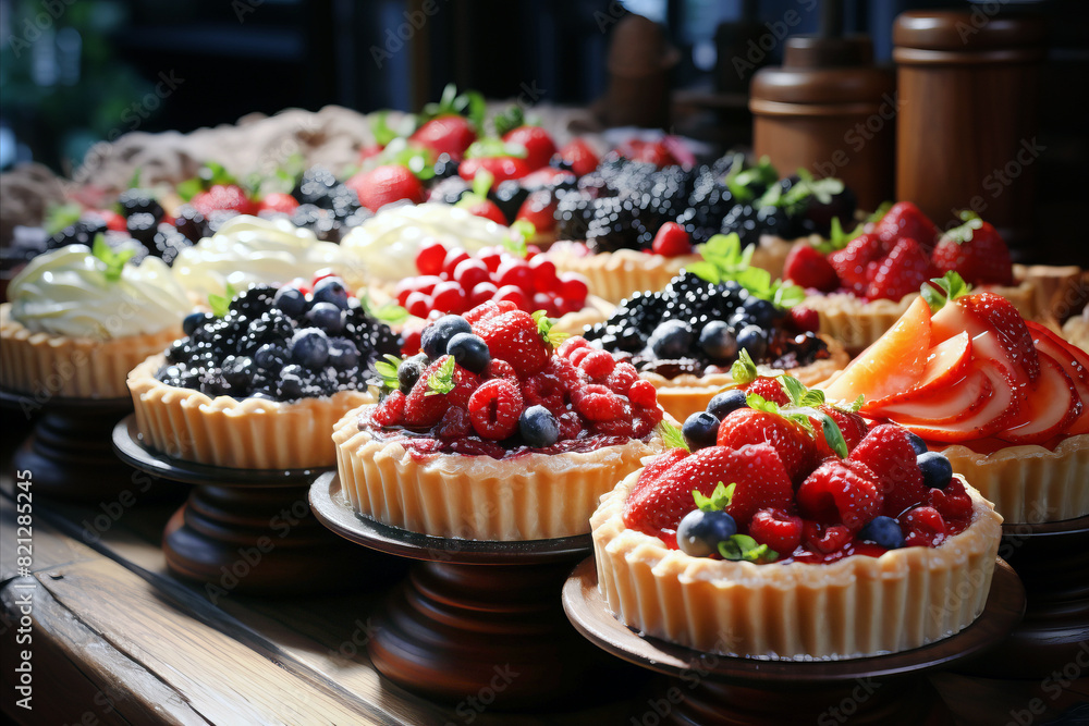 Fruit Tarts and Pies: Fresh fruit desserts on display. Fruit Tarts and Pies: Fresh fruit desserts on display.