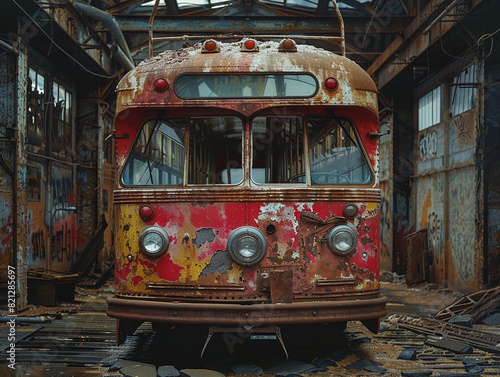 Wallpaper Mural Rusty Red Tram in Decayed Industrial Building Torontodigital.ca