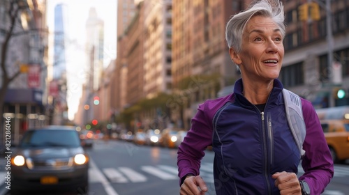 Woman Running Down City Street