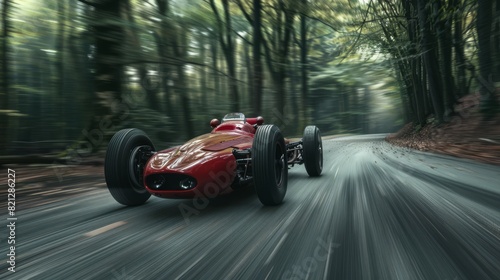 Obraz na płótnie 1950's racing car forest track long exposure 35mm, generated with ai w salonie