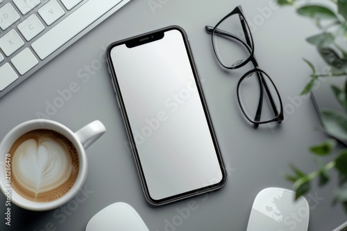 Cell Phone on Desk Next to Keyboard