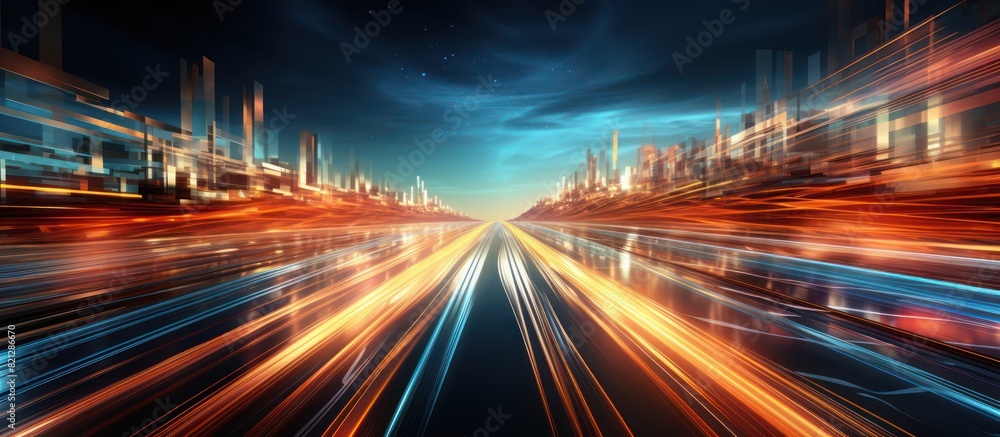 Concept of digital data flow on the road with blurred motion to create a vision of transfer at fast speed