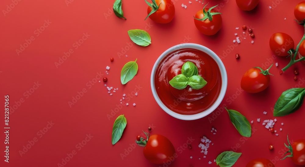 Bowl of Tomato Sauce Surrounded by Tomatoes and Leaves Bowl of Tomato Sauce Surrounded by Tomatoes and Leaves