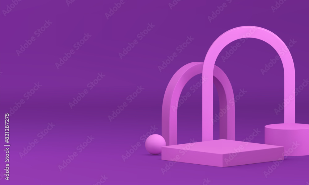 Purple showroom 3d podium pedestal mock up for cosmetic product show realistic vector illustration Purple showroom 3d podium pedestal mock up for cosmetic product show realistic vector illustration
