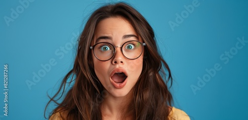 Woman With Glasses Making a Surprised Face photo