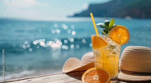 Glass of Orange Juice on Wooden Table