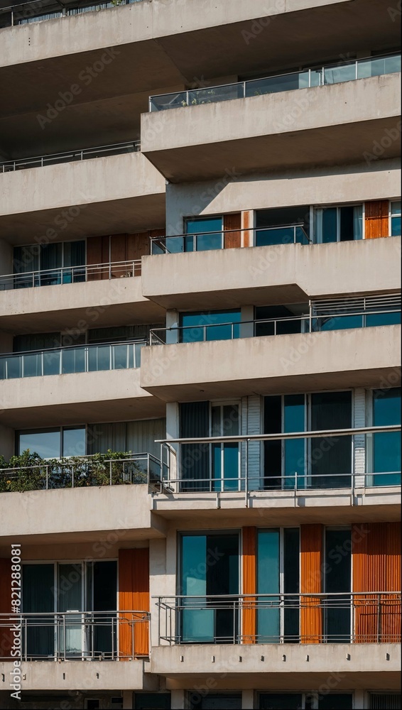 A tall building with balconies and windows A tall building with balconies and windows