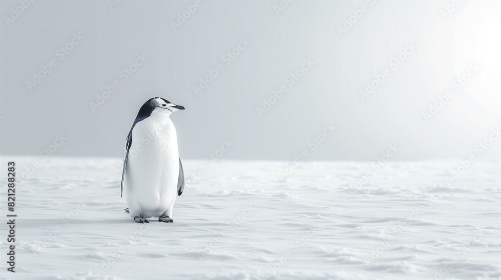 Obraz premium Penguin standing alone in middle vast white snowscape