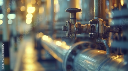 Valve on industrial pipe with blurred background factory